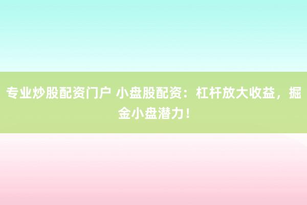 專業(yè)炒股配資門戶 小盤股配資：杠桿放大收益，掘金小盤潛力！